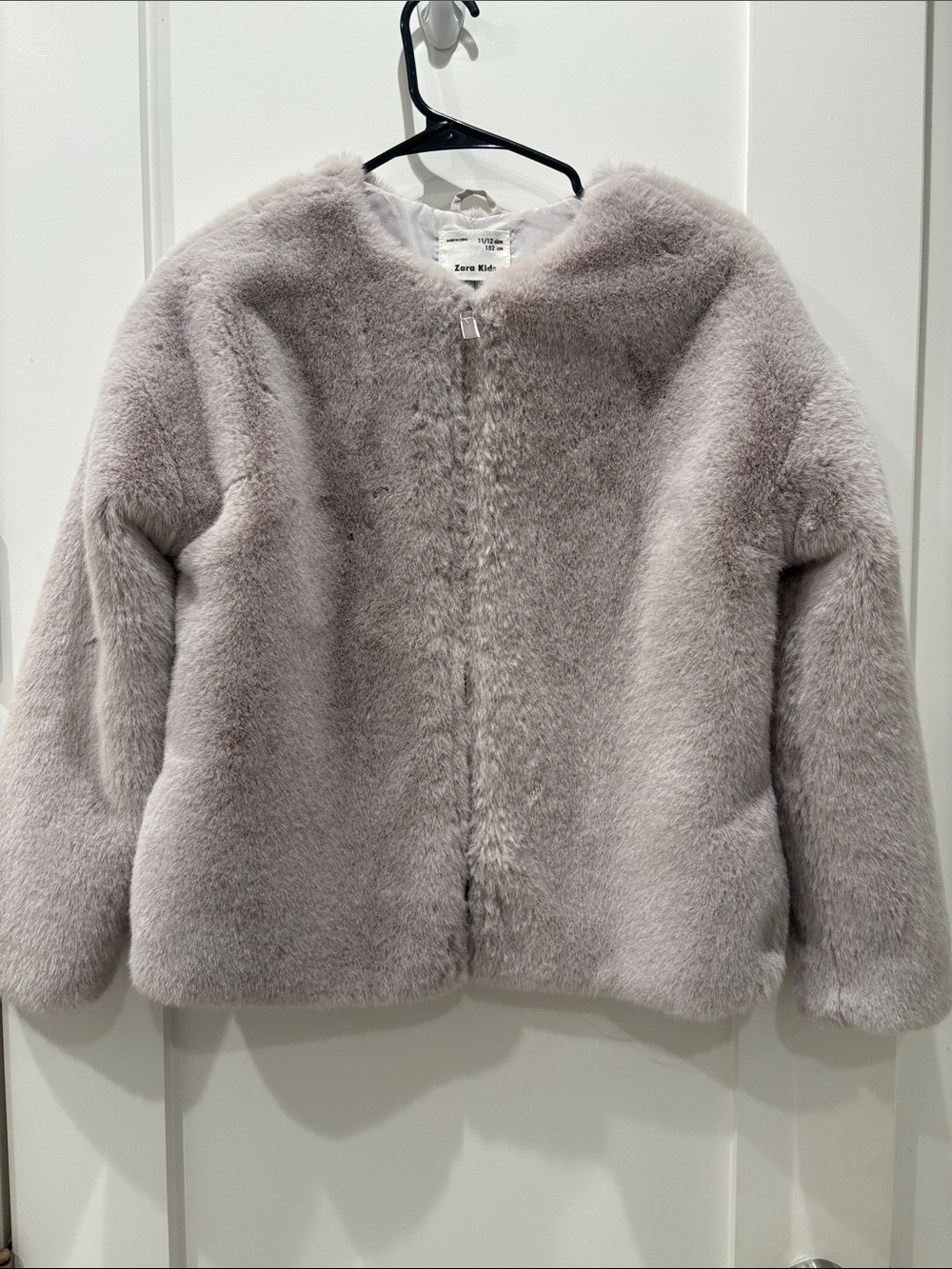 Zara Girls Light Gray Faux Fur Jacket